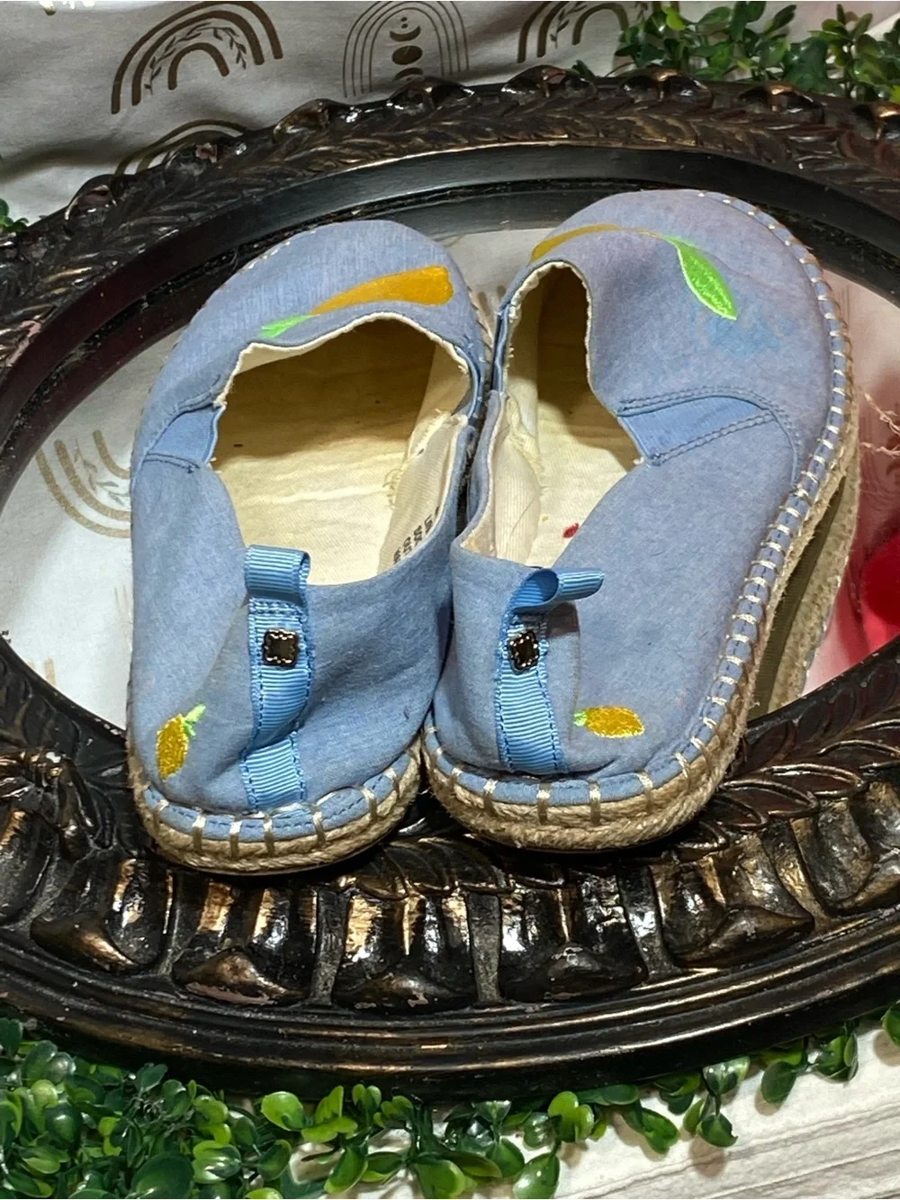 Blue Slip-On Espadrilles with Lemon Embroidery - Women Flats & Loafers